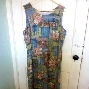 Vintage Liz Baker Essentials Silk Sleeveless Fantasy Print Dress Size L